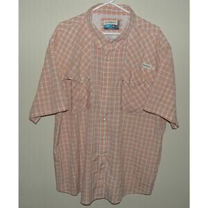 Magellan Outdoors Men’s 2XL SS Vented Snap Fishing Shirt Peach Seersucker Plaid